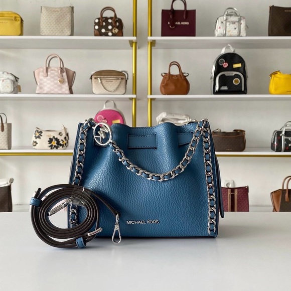 Michael Kors Handbags - Michael Kors Mina Small Blue Crossbody Bag with Chain Detail